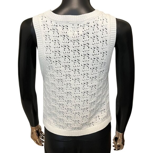 Joie White Knit Sweater Vest Medium Open Knit Back New With Tags - Picture 6 of 10